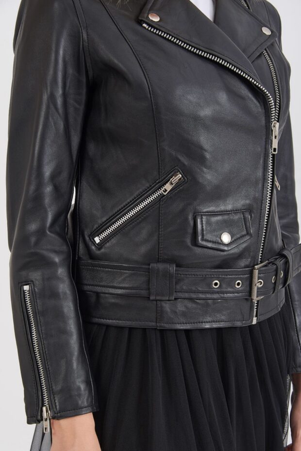 RHEA-SILVER SHEEP BLACK - AUTHENTIC WOMENS BLACK LEATHER JACKET