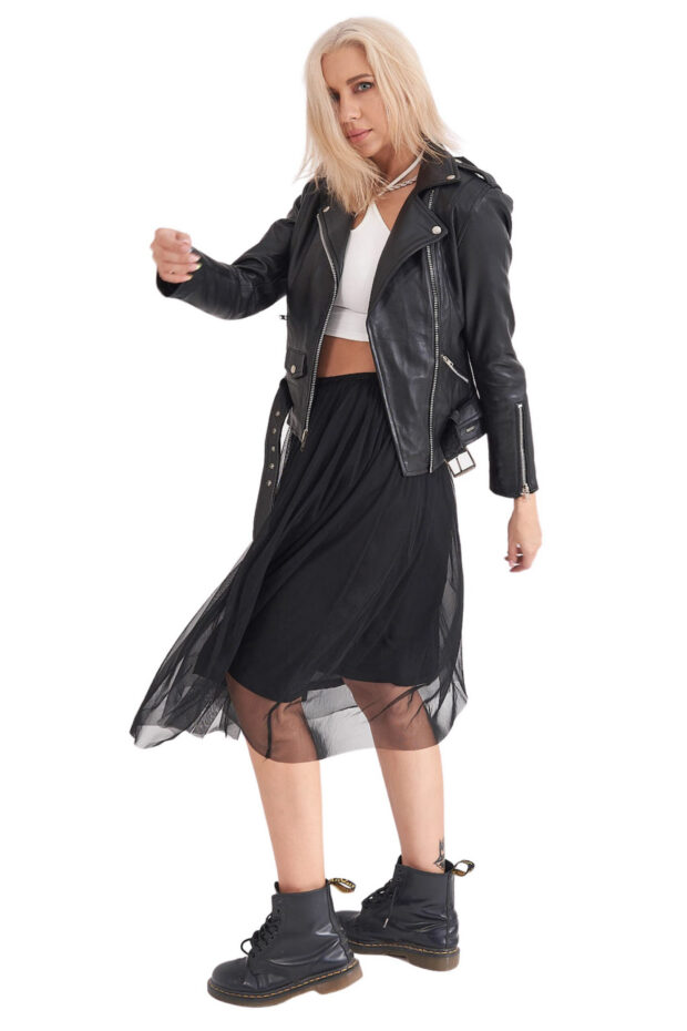 RHEA-SILVER SHEEP BLACK - AUTHENTIC WOMENS BLACK LEATHER JACKET