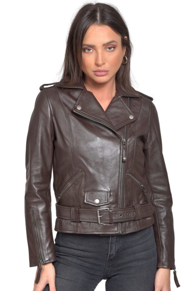 RHEA SHEEP BROWN - AUTHENTIC WOMENS BROWN LEATHER JACKET