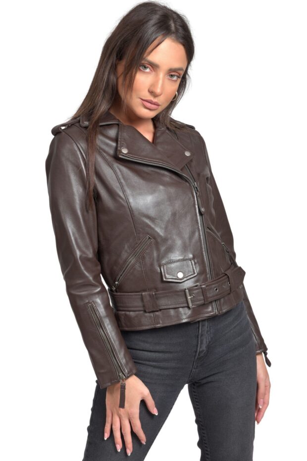 RHEA SHEEP BROWN - AUTHENTIC WOMENS BROWN LEATHER JACKET