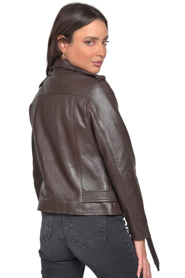 RHEA SHEEP BROWN - AUTHENTIC WOMENS BROWN LEATHER JACKET