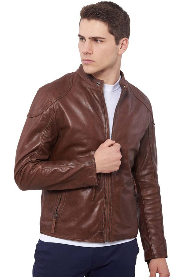 ROMEO BUFFALO COGNAC - AUTHENTIC MENS COGNAC LEATHER JACKET