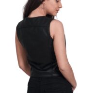RUBY BUFFALO BLACK - AUTHENTIC WOMENS BLACK LEATHER VEST