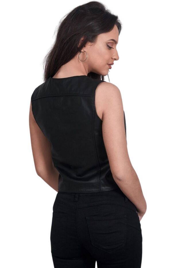 RUBY BUFFALO BLACK - AUTHENTIC WOMENS BLACK LEATHER VEST