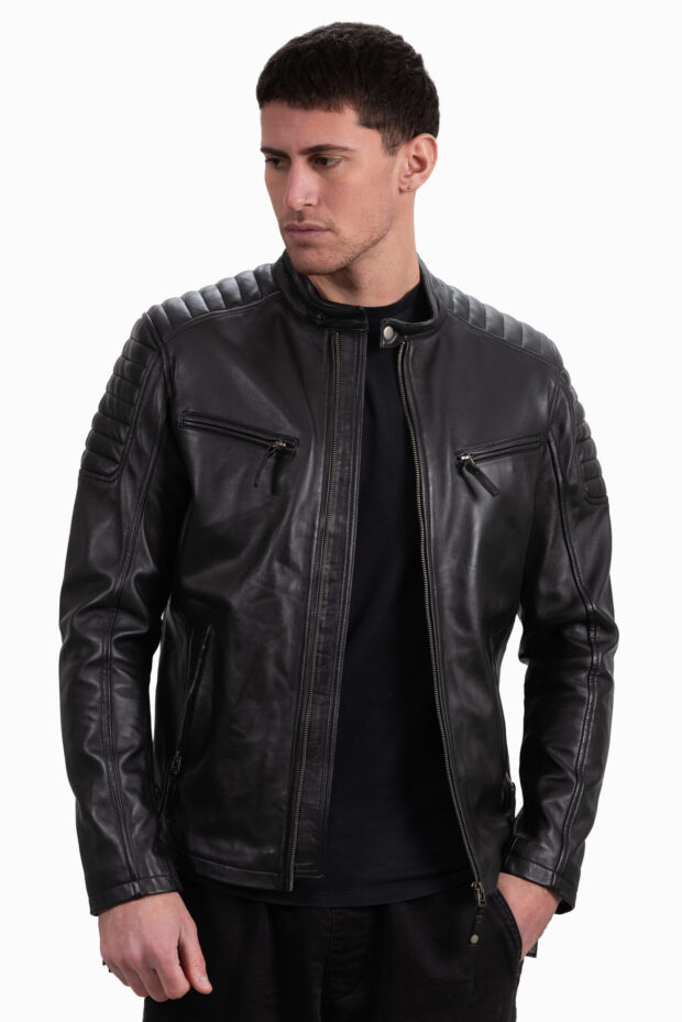 DELTA SHEEP BLACK - AUTHENTIC MENS BLACK LEATHER JACKET