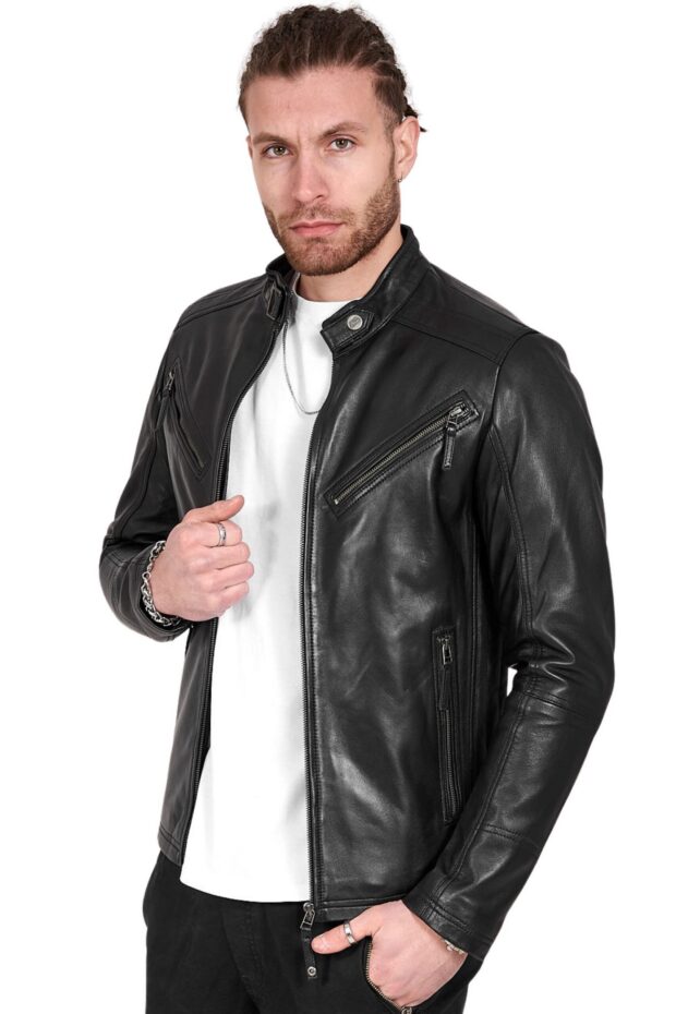 VIPER SHEEP BLACK - AUTHENTIC MENS BLACK LEATHER JACKET