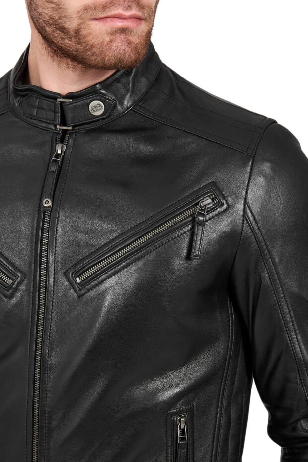 VIPER SHEEP BLACK - AUTHENTIC MENS BLACK LEATHER JACKET