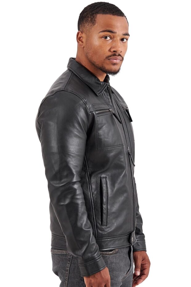 WHISKEY SHEEP BLACK - AUTHENTIC MENS BLACK LEATHER JACKET